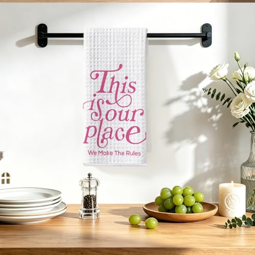 Image of Hanamiya Na This is Our Place We Make The Rules Hand Towels 24x14 Inch, Preppy Reusable Dish Towels for Kitchen Decor, Funny Waffle Weave Absorbent Hand Towel, Girly Gifts for Women Mom