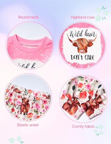Image of Toddler Girl Clothes Fall Winter Outfits Wild Hair Don't Care Highland Cow Sweatshirt Pants Western Cowgirl Outfit