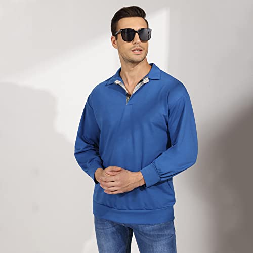 Opomelo Men's Long Sleeve Pullover Polo Shirts-Casual Loose Fit Sweatshirts V Neck Tops4
