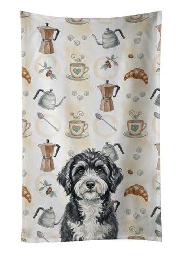 Caroline's Treasures Portuguese Water Dog Coffee Bar Kitchen Towel Velour Plush Front and Cotton Loop Back Machine Washable