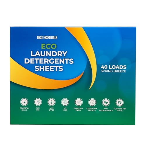 Nest Essentials coloured fabric Eco Laundry Detergent Sheets| Spring Breeze scent| Planet-friendly| Alternative to capsules, pods, and liquid detergents| 40 sheets