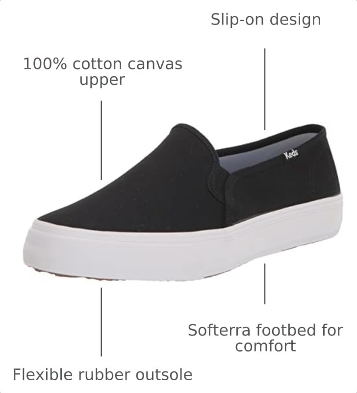 Image of Keds Womens Double Decker Canvas Slip On Sneakers Shoes Casual - Black