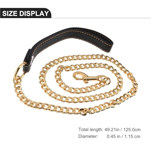iplusmile Hundeleine Golden Metal, Goldenes Edelstahl Kettenhalsband, Goldkettenleine für große, Hunde Leine Chain mit Ledergriff Haustierleinenkette