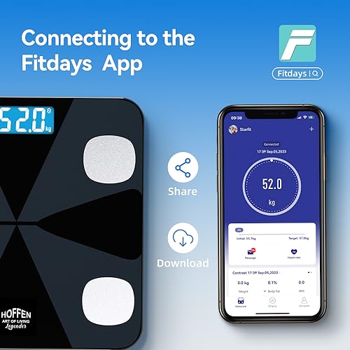 Image of Hoffen (Made in India) HO19 Bluetooth BMI,BMR Weight Machine for Body Weight With 13 Essential Body Parameters Free Bluetooth Mobile APP | Easy App Sync - 2 Years Warranty (Legender series)