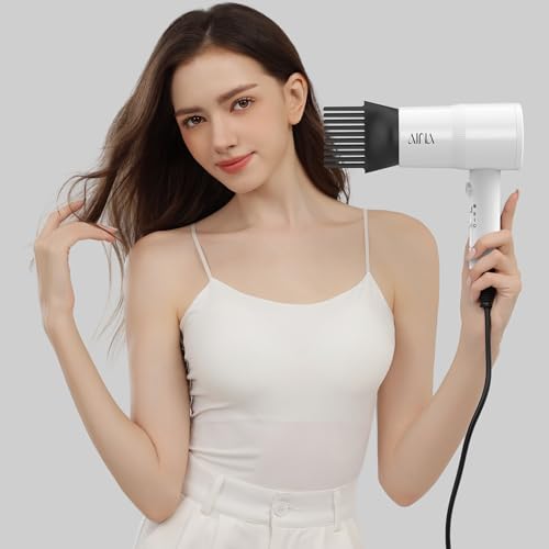 Image of AINA Hair Dryer with Diffuser,Comb Full-Featured Blow Dryer 110V(White) | 3 Heat /2 Speed;Cold shut button;Lightweight;Compact Size;High Temp;Low Airflow;Same Results;Less Expense