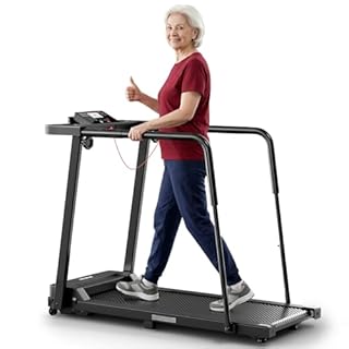 KEY2FUN Walking Treadmill with Long Handrail for Balance, Recovery Fitness Exercise Machine, Treadmills for Home with Holder for Phone & Cup, 300 lbs Capacity, with LCD Display