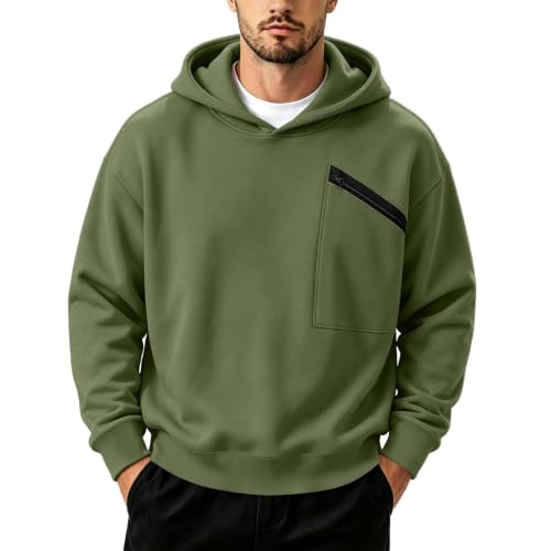 Mens Pullover Hoodie Chest Patch Zip Pocket Rib Cuffs Streetwear Sweatshirt - image 1