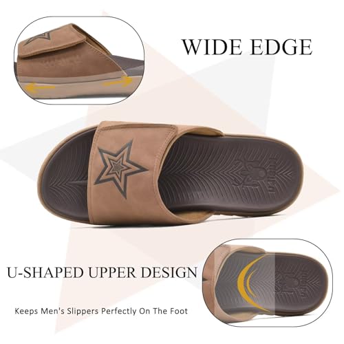 Image of KuaiLu Mens Atheletic Slides Wide Adjustable Arch Support Sport Sandals | Soft Cushioned Open Toe Summer Slippers for Plantar Fasciitis Slip On House Shoes Indoor Outdoor