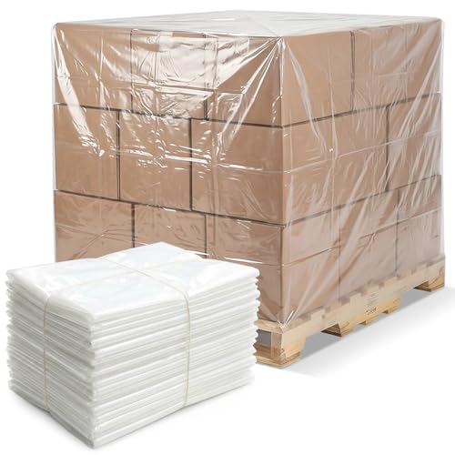 Fuyoooo 20 Pcs Pallet Covers 48 x 48 x 60 4 Mil Heavy Duty Waterproof Pallet Covers Tarps Bulk for Patio Furniture Outdoor Protection and Pallets Storage Clear