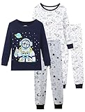 Mikrdoo Boys Pajamas Size 6 Long Sleeve Breathable and Soft 4-Piece Cotton Sleepwear for Kids, Space Astronaut