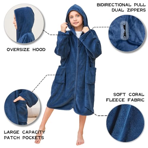 Hiturbo Kids Hooded Towel Robe: Changing Zipper Bath Robe Poncho Towelling for Swimming Beach Surfing Home