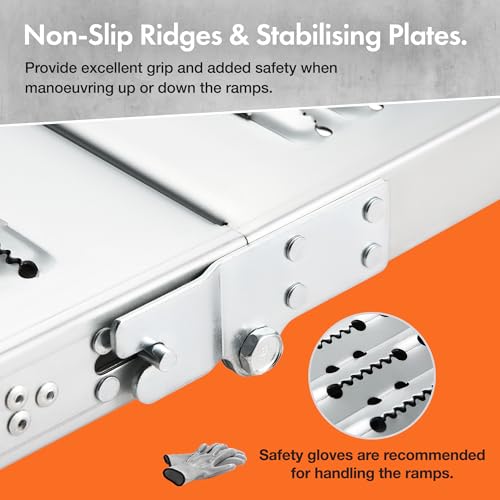 VonHaus Loading Ramp - 2 Van Ramps Heavy Duty - Folding Slope for Van, Motorbike, Quad Motorcycle - Portable Galvanised Steel Loading Rampway- 400kg Max Loading - H168 x W25 x D8cm