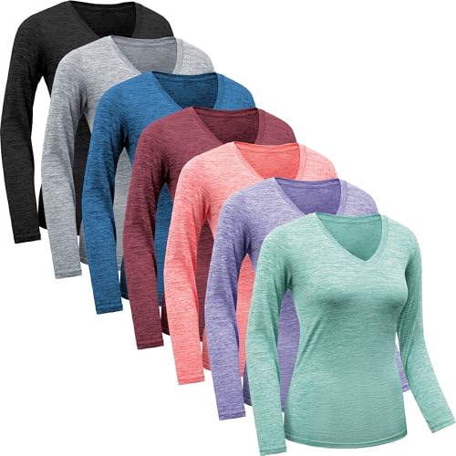 Womens Long Sleeve Workout Tops Moisture Wicking Athletic Shirts Running Quick Dry V Neck T Shirts for Women