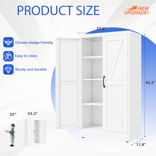 Image of GAIOUS 43.3'' Tall Kitchen Pantry Cabinet, White Metal Storage Cabinet