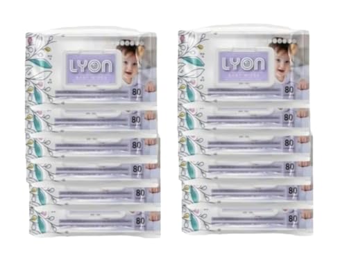 Image of Lyon baby wet wipes with lid | 80 x 12-960 wipes | Enriched with aloe vera and vitamin E | Paraben - free and alcohol - free | Extra thick & moist wet wipes for baby's | 95% Pure Water (Pack of 12)