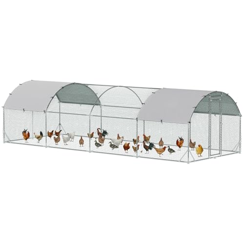 PawHut Gallinero para Exterior Grande de Acero Galvanizado 280x760x197 cm Jaula de Gallinas Cubierta de Tela Oxford Impermeable y Resistente a los Rayos UV para Patio Plata