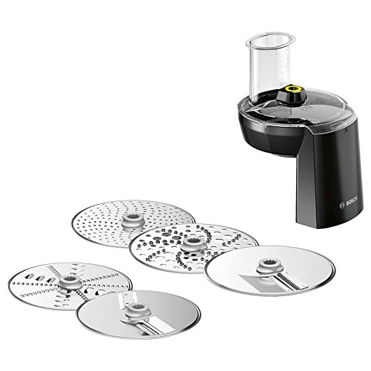 Bosch Hogar MUZ9VL1 Set Cortador-rallador, Accesorio Opcional para Robots de Cocina Optimum, Stainless Steel, Acero y Negro