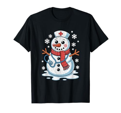 Boneco de neve enfermeira Natal estetoscópio Natal Scrub t-shirt