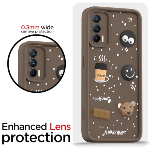 Image of Pikkme Back Cover for Realme X7 5G | 3D Bear Silicone Cute & Fun Coffee Cartoon | Full Body Protection Bumper Case (Brown)