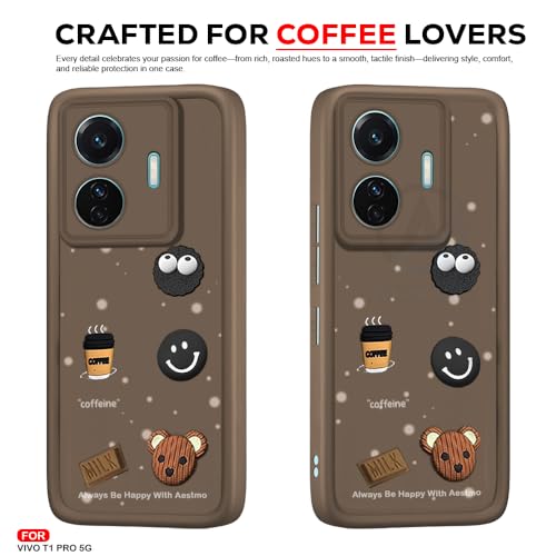 Image of AESTMO Back Case Cover for Vivo T1 Pro 5G / iQOO Z6 Pro 5G | Cute Fun Cartoon 3D Ball | Coffee Silicone Case | Full Body Protection | Camera Protection Back Cover (Brown)