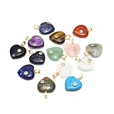 LE SKY 8 Pcs Natural Stone Pendants Heart Shape Healing Crystal Gemstones with Rhinestone Charms for jewelry Making Necklace DIY Craft Gift
