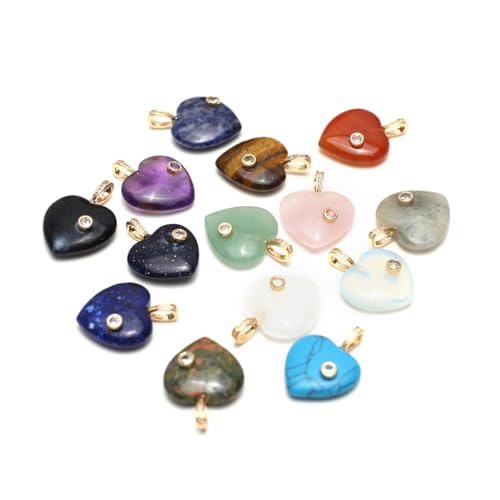 LE SKY 8 Pcs Natural Stone Pendants Heart Shape Healing Crystal Gemstones with Rhinestone Charms for jewelry Making Necklace DIY Craft Gift