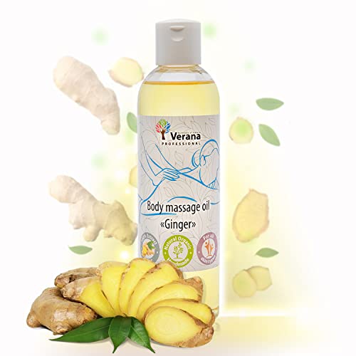 Verana Aceite de masaje corporal Jengibre, cosmética natural para todos los tipos de piel, efecto revitalizante y calmante, calma el sistema nervioso, aromaterapia (250ml)