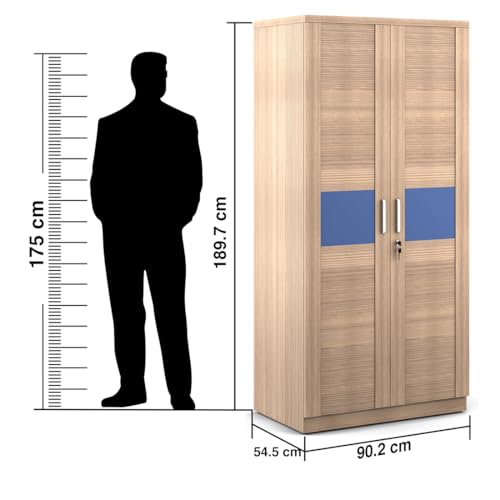 Image of Spacewood Coral Wardrobe | 3 Year Warranty | Almirah, Cupboard, Almari, 2 Door Wardrobe, 2 Drawer (1 Lock Drawer) and 1 Hanging Space & 1 Internal Locker |Engineered Wood| Drift Wood WP