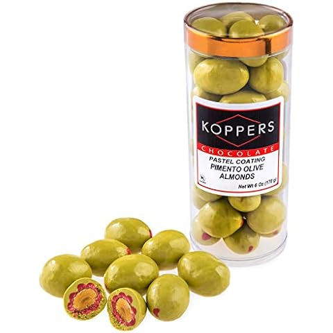 Koppers Pimento Olive Chocolate Almond, 6oz Package, with Melt Protection Cover