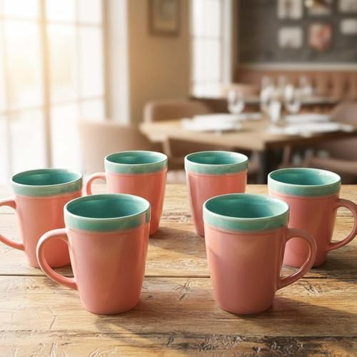 Image of The Earth Store Pink Flow Coffee Mug - 340ML Ceramic Coffee Mugs Set of 6 | Microwave & Dishwasher Safe Mugs for Gift | Home | Office | Restaurant | Daily Use Tea Mug