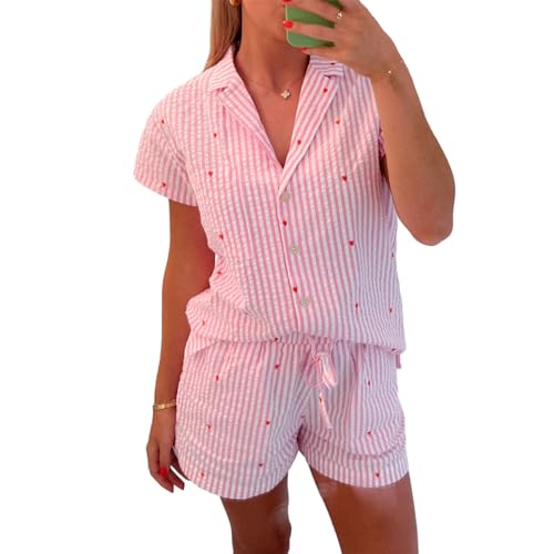 Ensemble short et chemise rayé femme beige chic d'été en deux pièces confortables