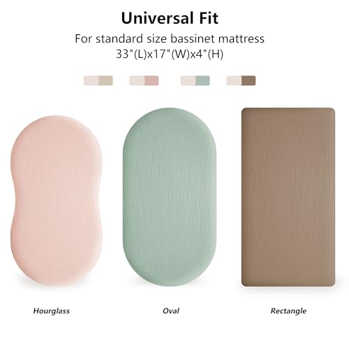 Image of MairMore Muslin Bassinet Sheets for Babies - Soft & Breathable 100% Cotton Fitted Sheets for Oval, Rectangle, Hourglass Bassinet Mattress Pads, 2-Pack (Ivory & Pink)