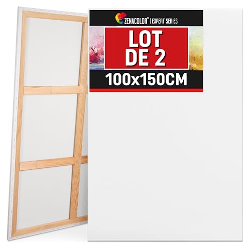 Zenacolor Toile Peinture 150x100 Set de 2 Canvas - Chassis Toile Grand Format 150x100 sans Acide - Tout Type de Peinture sur Toiles