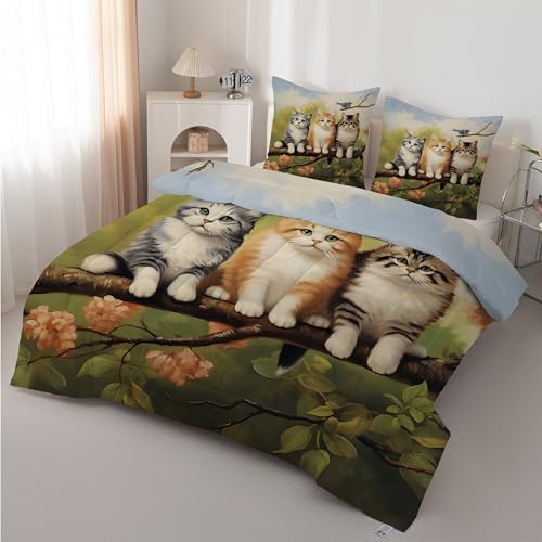 Boceoey Gato Edredón Nórdico Cama 90 Pájaro - Edredón Reversible Ligero y Suave, Diseño Ramas De Flores Acuarela Relleno Nórdico 4 Estaciones 180x220 cm y 2 Fundas de Almohada 50x75 cm AX-556