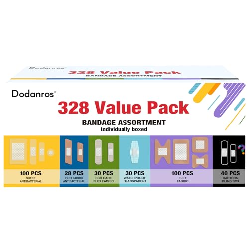 Dodanros Variety Bandages Pack,328ct Assorted Bulk Various Sizes, Shapes &Features | Sheer & Flex Fabric with Benzalkonium, ECO Bamboo Fabric, Waterproof, Cartoon Blind Box Fragrance Bandages