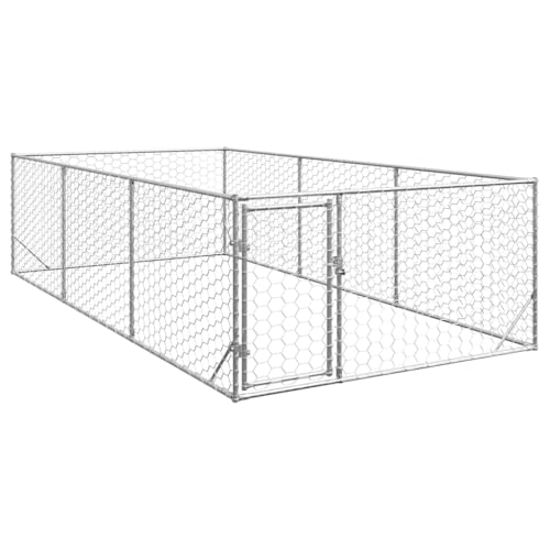 vidaXL Cuccia per Cani da Esterno con Porta 2x4x1 m Acciaio Zincato, gabbia per cani all'aperto, gabbia per cani di grandi dimensioni, recinto per cani all'aperto