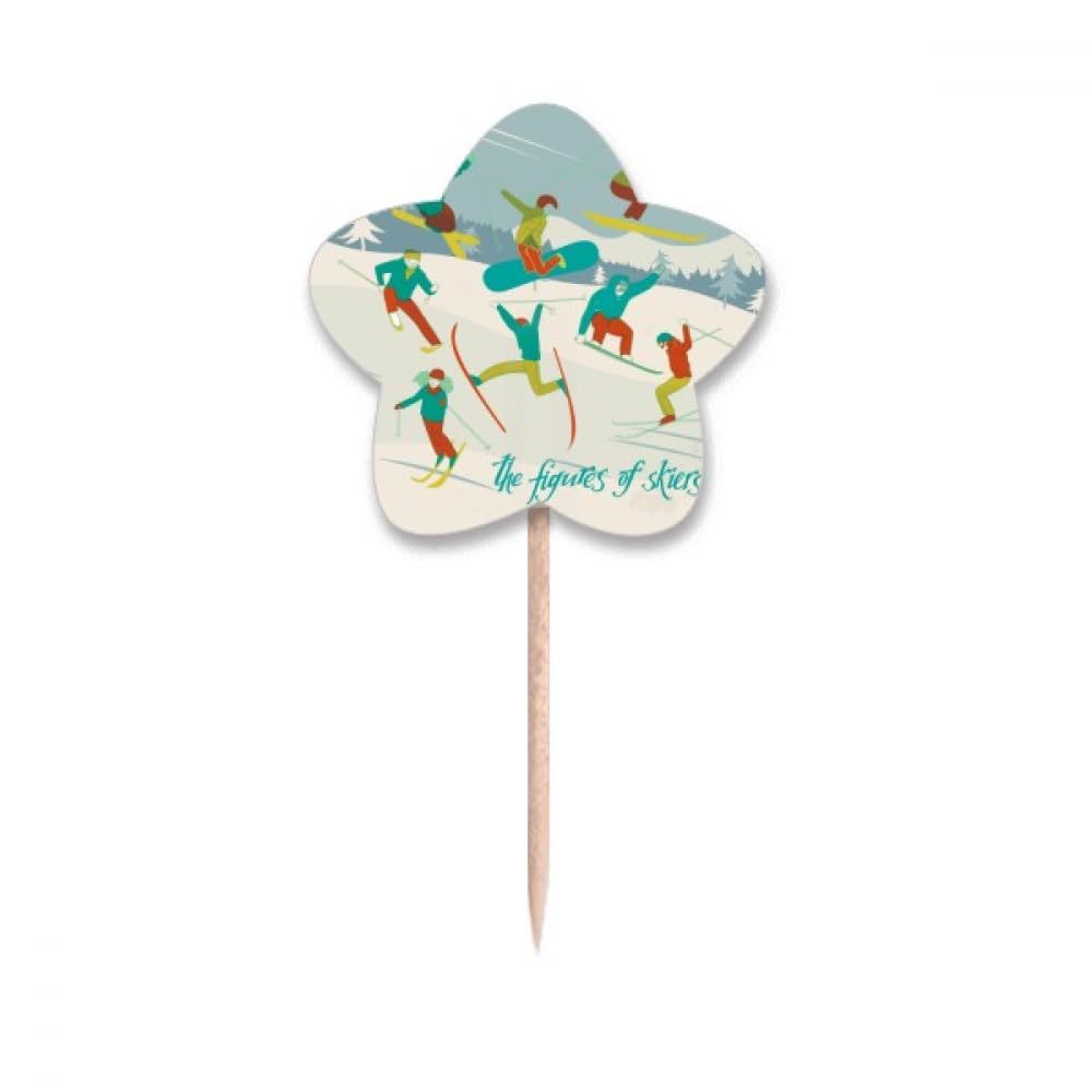 Piques à cupcakes étoile sports d'hiver en bois pour décoration de gâteaux