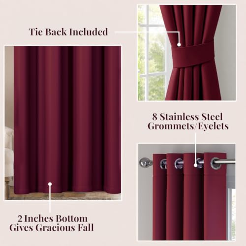 Image of HOKIPO Midnight True Blackout Curtains 7 Feet Long Set of 2, Maroon