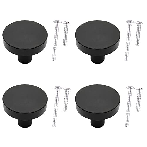 WAenZeeNH 4 Pcs Kitchen Cabinet Knobs 30mm Round Flat Black Cabinet Knobs Matte Black Drawer Knob with Mounting Screws for Cupboard Closet Drawer Door