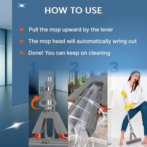 Image of Self Wringing Sponge Mop for Floor Cleaning | PVA Absorbent Sponge Mop with Squeeze Mechanism | Multipurpose Household Cleaning Tool for Floor, Walls & Ceilings