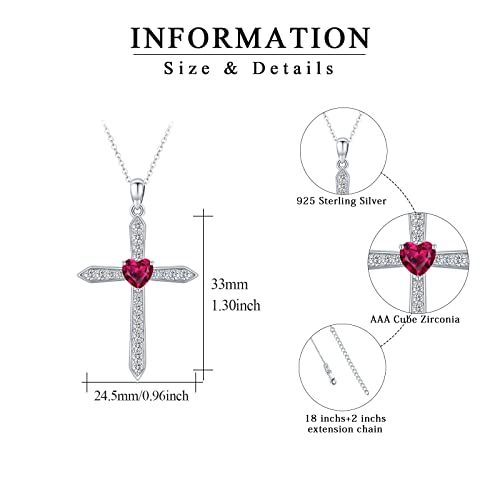 Cross Birthstone Necklace for Women Sterling Silver Birthstone Cross Pendant Necklace with CZ Birthstone Month Necklace Crucifix Cross Jewelry Gifts for Men Mother's Day4