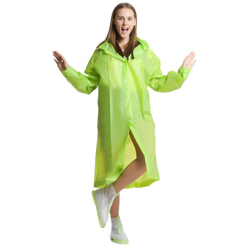 FIRMED STRING RAINCOAT FOR WOMEN-TRANSPARENT WATERPROOF REUSEABLE RAINWEAR WITH FUNCTIONAL POCKETS, ADJUSTABLE HOOD AND CARRYING POUCH-image-45