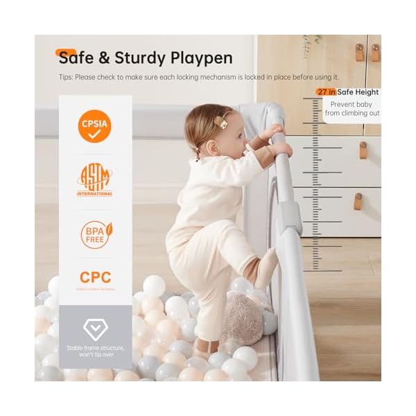 Baby playpenfoldable portable playpen for babies and toddlers59x59play pen with zipper doorbaby play pen indoor outdoor baby fence play area collapsible play yard with travel baglight grey  urban country home decor