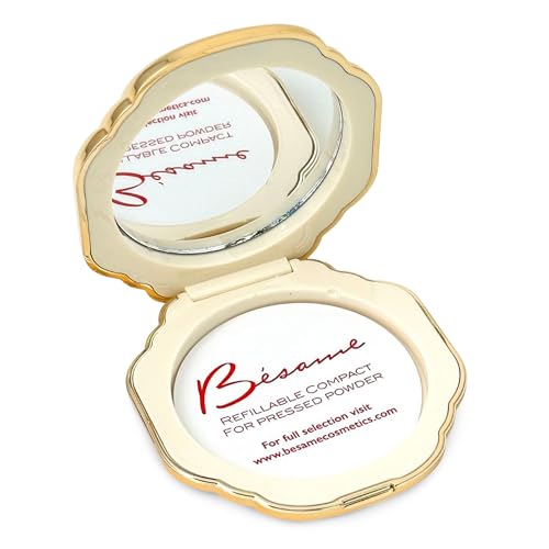 Besame Refillable Pressed Powder Compact | 1930s Art Deco Design | Makeup Case with Mirror & Magnetic Closure | Compatible with Besame Blush, Eyeshadow & Setting Powder Refill | Cosmetics Not Included2