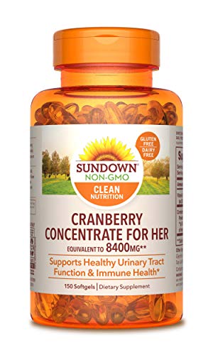 Cranberry Concentrate for Her by Sundown, Dietary Supplement, Supports Urinary Tract Function and Immune Health, 8400mg Plus 1000IU Vitamin D, 150 Softgels