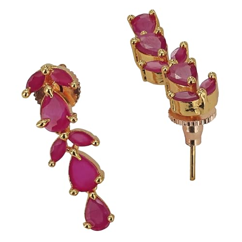 Image of Sasitrends Micro Gold Plated American Diamond Ruby stone Studded Necklace Jewellery Set