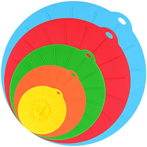Microwave Covers, Silicone Food Lids sets, 5 Colorful Combo for Bowl Cup Pot