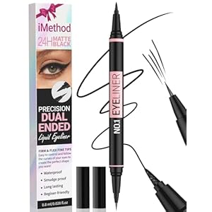 iMethod Liquid Eyeliner – Waterproof Eyeliner 2-in-1 Dual-Ended Eye Liner with Precise Brush-Tip and Thick Tip, Black Liquid Liner Pen, Matte Finish, Long Lasting, Smudge-proof, Transfer-proof