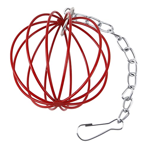 BaoFufc Metal Round Sphere Feed Dispense Exercise Hanging Hay Guinea Pigs Hamster Pet Toy Hangable Feeding Hay Rack Hanging Pet Feeder Metal Hanging Pet Feeder for Cage, red