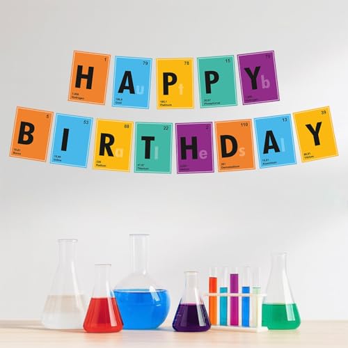 Image of Just Party Science Theme Happy Birthday Banner | Colourful STEM Birthday Banner for Boys & Girls | Birthday Decoration Bunting Banner (Cardstock)